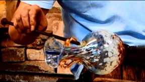 Murano Glass Blowing of a Flower Vase with 2 handles