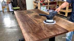Walnut Standing Desk / How to Laminate Curved Wood Boards / Resin Art Woodworking