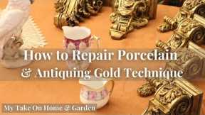 PROJECTS How To Cosmetically REPAIR CHIPPED PORCELAIN and Antiquing Gold on Wall Accents