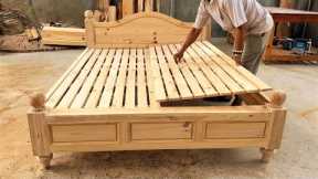 Extremely Ingenious Skills Woodworking Young Craft Worker || Making King Size Bed for Your Bedroom