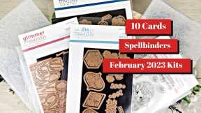 10 Cards with Spellbinders Feb 2023 Kits / Small Die, Large Die, Glimmer, Stamps & Embossing Folders
