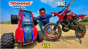 RC Traxxas Xmaxx Monster Car Vs Dirt Bike Vs Arrma Fireteam Unboxing & Fight - Chatpat toy tv