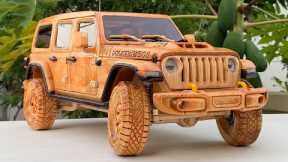 Wood Carving - 30 Days Crafting a Jeep Wrangler Rubicon with Natural Wood - Woodworking Art