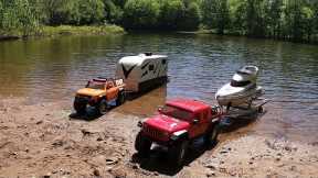 Rc scale boat LAUNCH, SEA-DOO,camper trailer, axial&traxxas car 4x4.