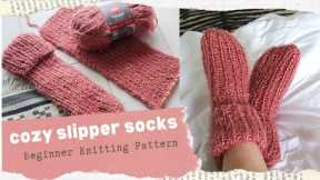 Cozy Slipper Socks - Beginner Knitting Pattern \\ Two needle flat socks!