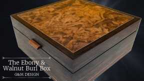 Ebony jewelry Box with Walnut Burl Veneer & Wooden Hinge | Woodworking