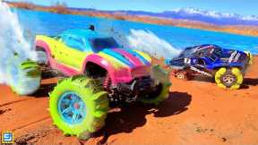 RC CAR CUSTOM SAND TIRES DRIVE ON WATER CHALLENGE!