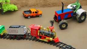 Diy Diorama mini hulk rides a train rc car, JCB excavator Passes by |mini tractor gets stolen