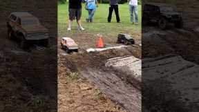 RC mud bog drag race with crawler trucks