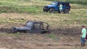Rob from Wilson home mortgage trying the mud pit at bantam jeep festival 2025