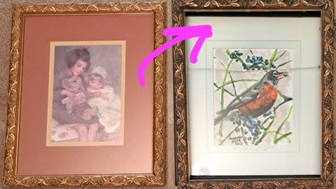 HOW TO antique a dated metallic picture frame in MINUTES with black paint and a sponge!