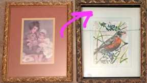 HOW TO antique a dated metallic picture frame in MINUTES with black paint and a sponge!