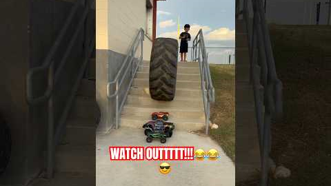 $1200 RC’s vs REAL MONSTER TRUCK TIRE!! WILL THEY SURVIVE?? 🤯🚨#rc  #rccars #rcmonstertruck #shorts